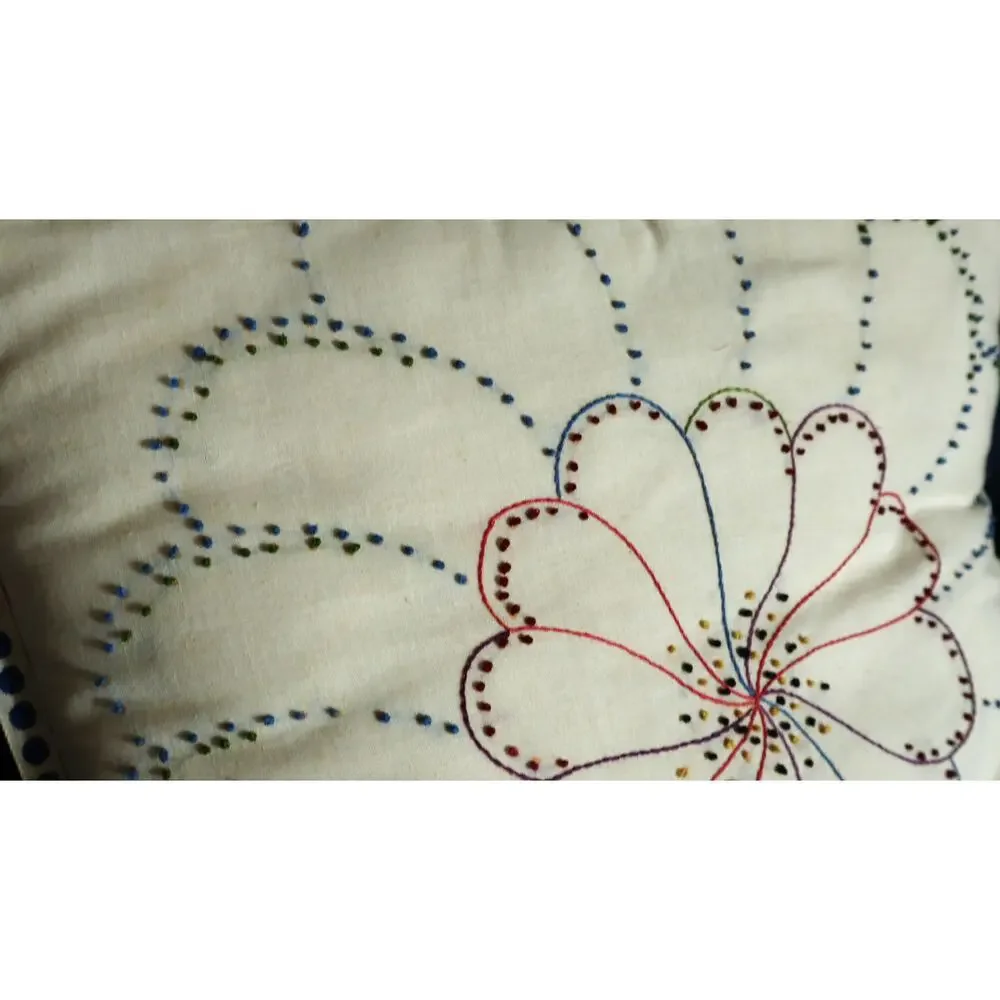 Vintage 70s Needlepoint Square Pillow Flower Handmade Cottagecore Boho Hippie